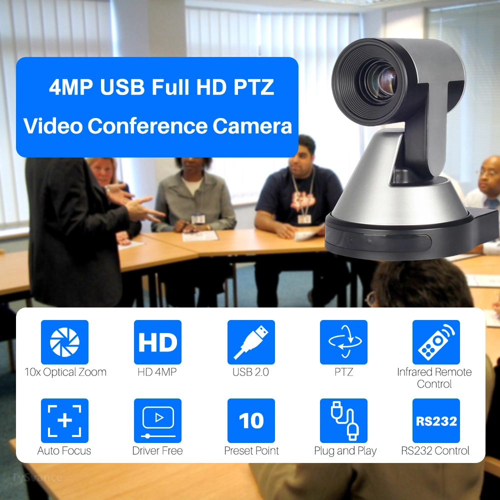 Consumer Electronics USB PTZ 4X 10X Optical Zoom Video Conference System Camera Live Streaming Webcam with Omnidirectional Microphone Remote Control